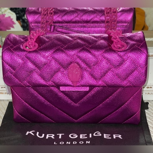KURT GEIGER LONDON Kensington Drench Magenta Leather Shoulder Bag - Picture 2 of 9